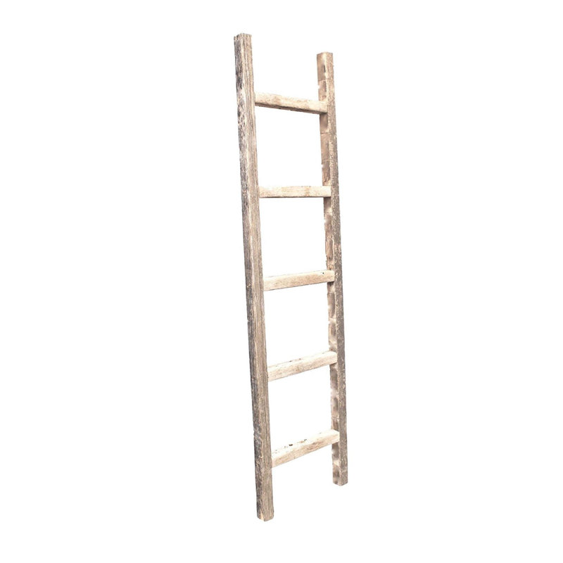 Orla Rustic Step Wood Ladder Shelf, Gray, (4 Shelves) 60" H x 15" W x 2" D