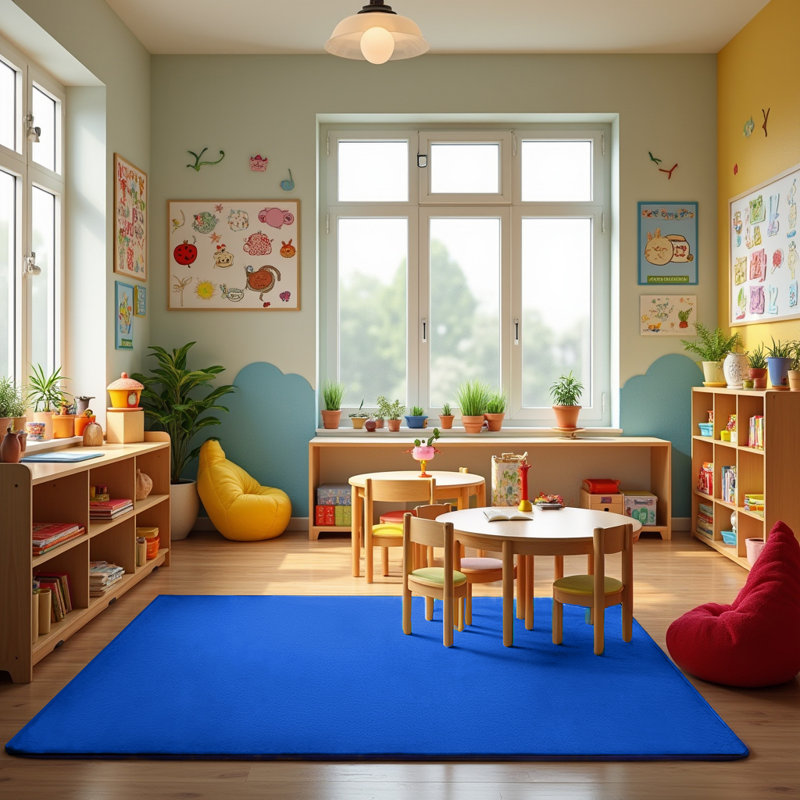 KidCarpet.com Solid Color Blue Blend Classroom Rug, 7'6"x12' Rectangle, Retangle 7'6" x 12'