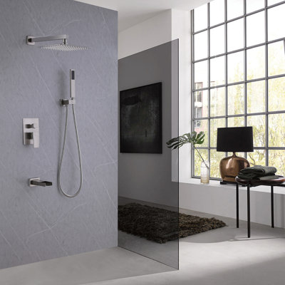 Robinet de baignoire et de douche carré à poignée simple à 3 jets en noir (valve incluse)