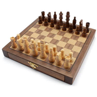 Jeu d'échecs magnétique de 10 pouces GSE, jeu d'échecs en bois avec tiroirs, jeu de voyage portable classique pour enfants et adultes