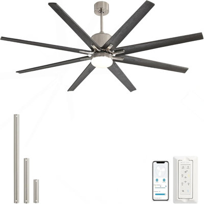 76 Inch Smart App Controlled DC Motor Ceiling Fan With Light, Dimmable 3-Color LED, 6-Speed, Reversible, Remote, Timer, For Large Room