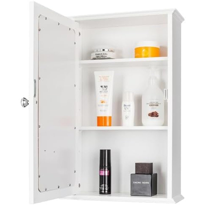 Armoire à pharmacie murale blanche - Porte miroir simple avec 2 tablettes réglables