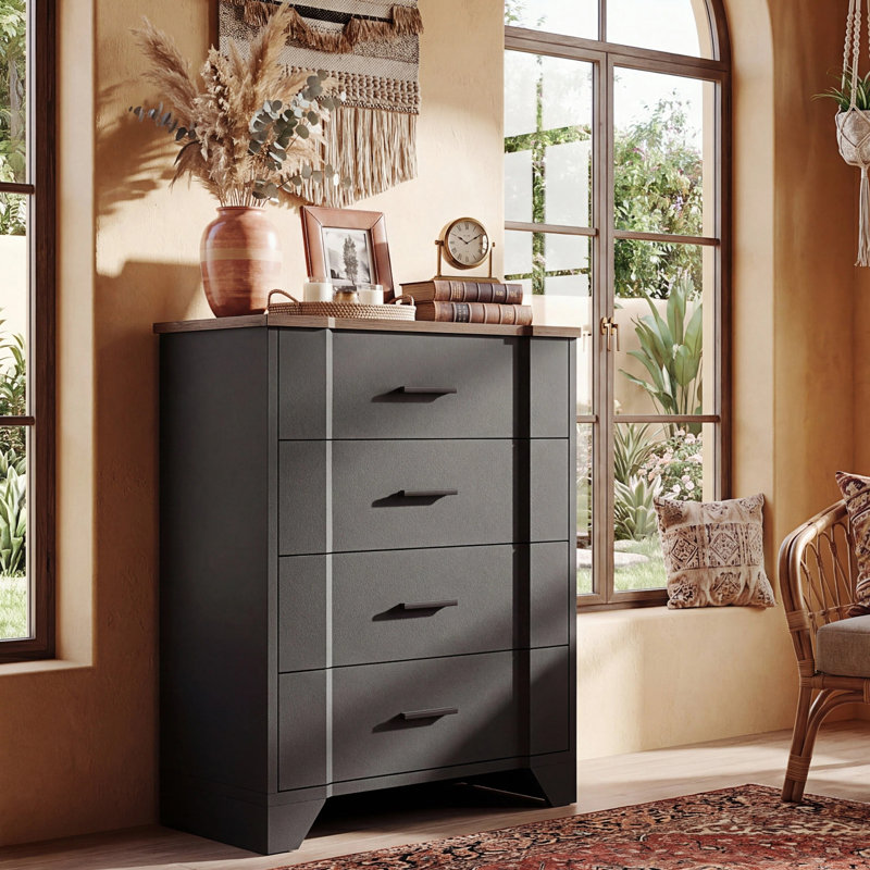 Famrhouse 4-Drawer Dresser for Bedroom, Black