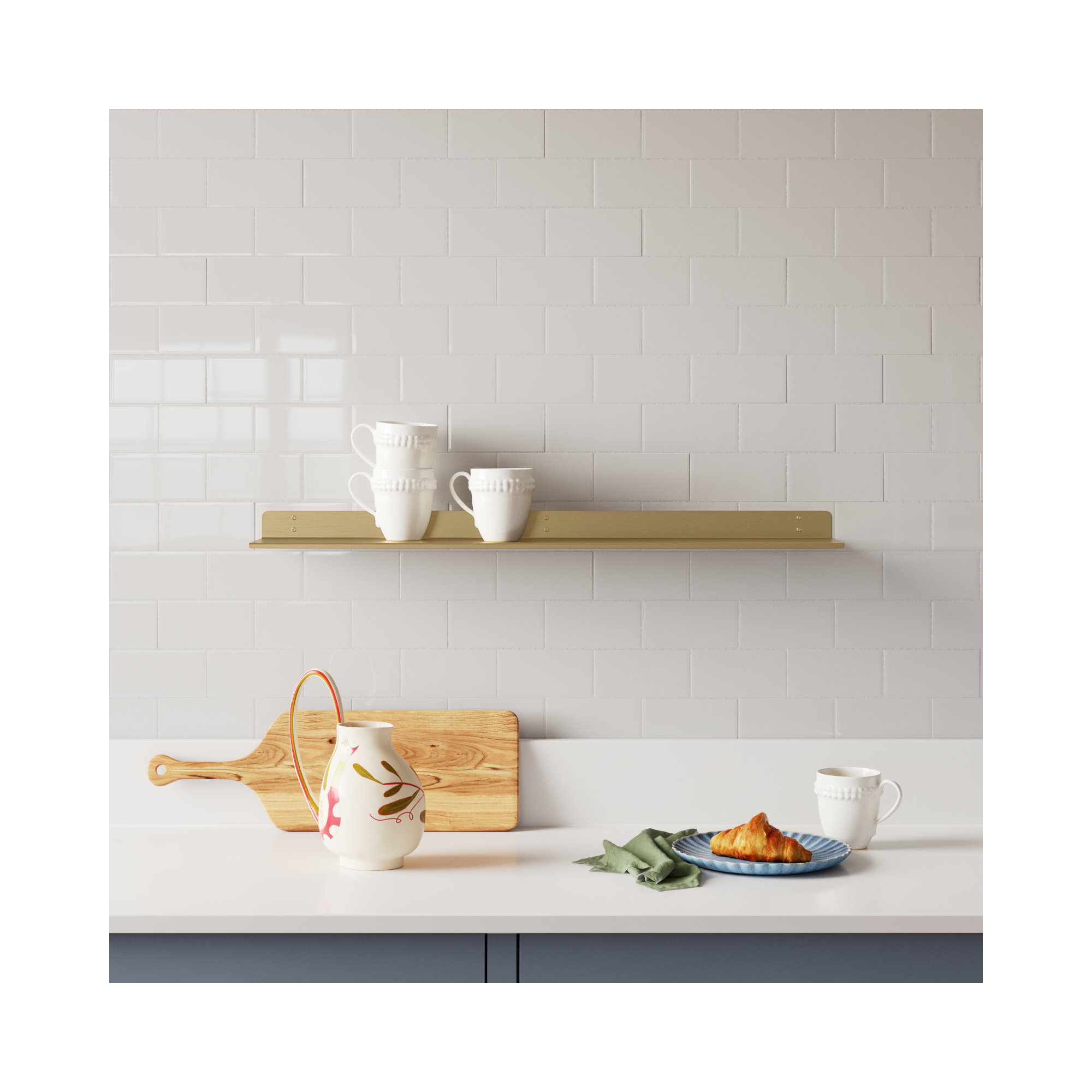 Maja Metal Wall Mounted Floating Display Shelf, Gold, 2" H x 36" W x 6" D