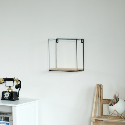 Rectangle, planche de bois avec tablette flottante murale en métal pour le salon, la salle à manger ou le bureau