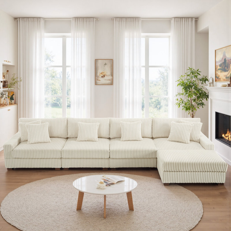 5 Seater Sectional, White Faux Fur
