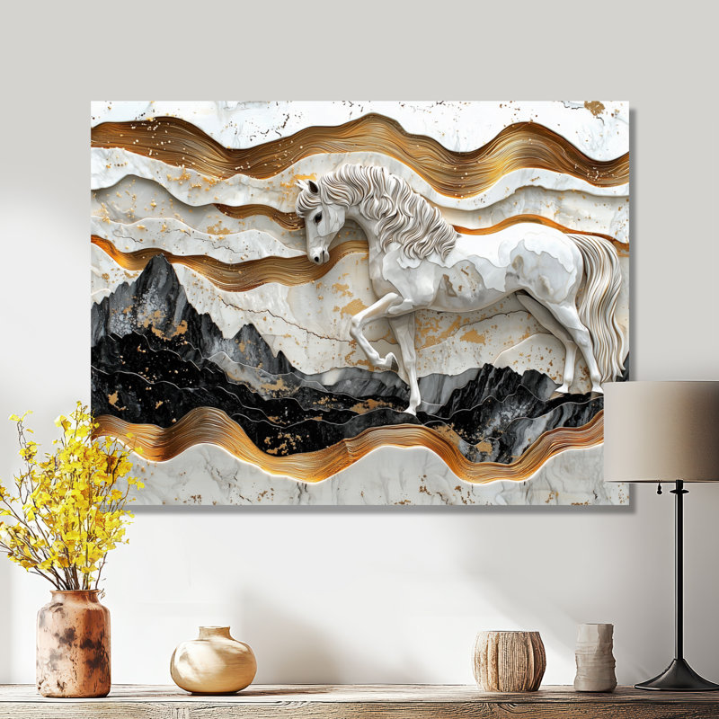 Cheval en marbre, rivière de l'Horizon Rider III - cheval, art mural en métal pour le salon, H 16 po x l 32 po