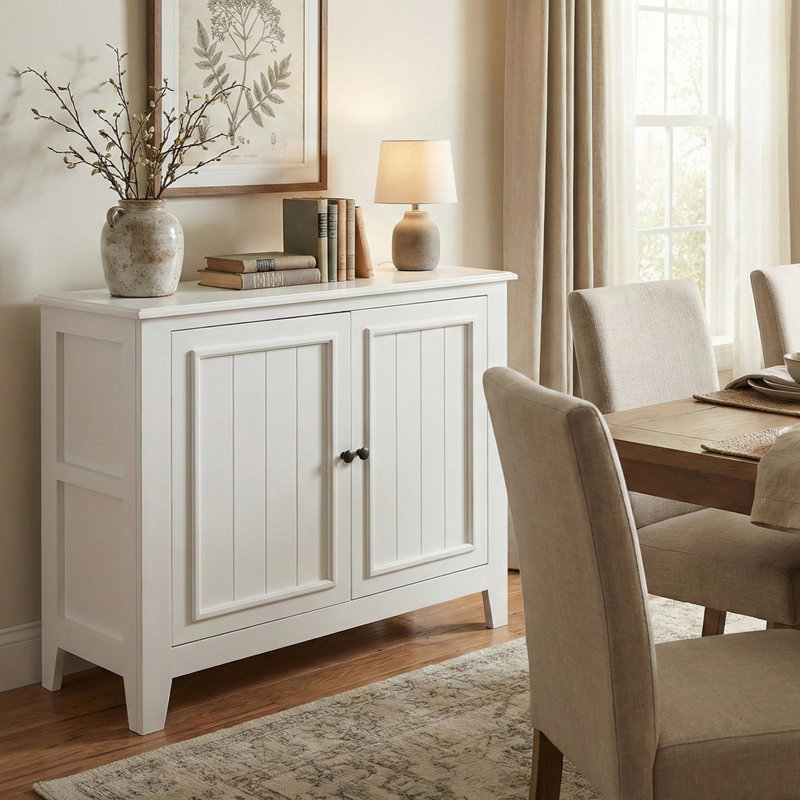 42″ Wide Farmhouse Storage Cabinet with 2 Doors and Interior Shelves for Dining or Entryway Use, Pistacchio