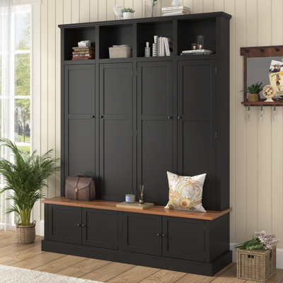 Hall Tree With Storage Bench, Entryway Organization, Cabinets With Built-In Hooks And Shelves, Modern Farmhouse, Mudroom