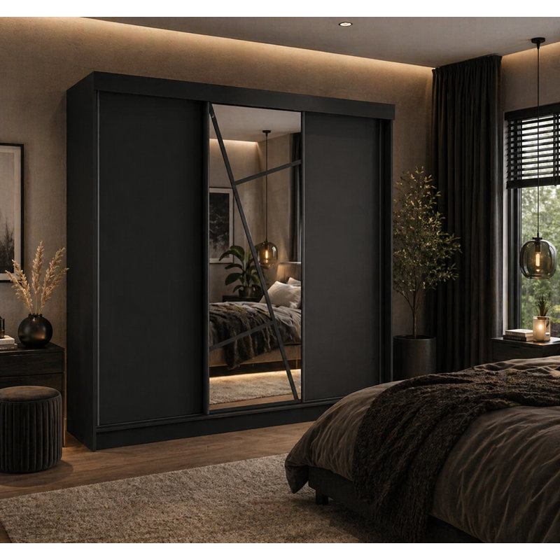 Annelijn 3 Door Wardrobe, 205cm H x 200cm W x 60cm D, Black
