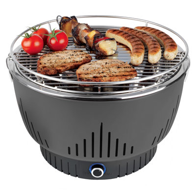 Compact Smokeless Charcoal Grill, 13.5 Inch Portable BBQ with LED Switch Fan & Shoulder Strap Bag