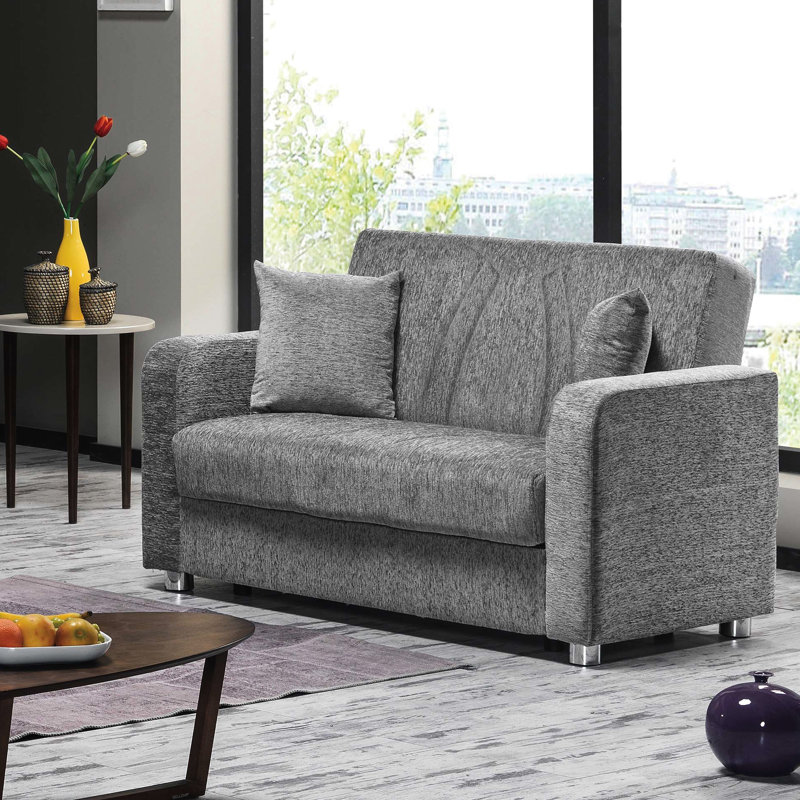 Convertible avec revêtement gris et compartiment de rangement - Revêtu pour un look chic