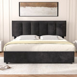 Orwhin Bed Frame 4 Drawers Storage, Upholstered Bed Frame with Velvet Adjustable Headboard Queen Full King Size Platform Bed Wood Support