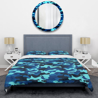 Camouflage bleu - ensemble de housse de couette abstrait - microfibre de polyester