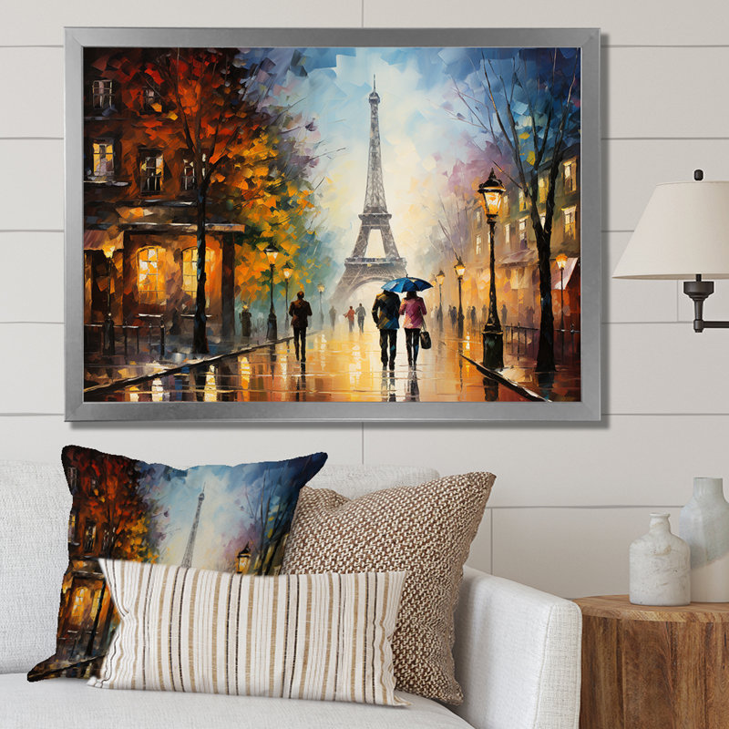 Couple romantique à Paris I - City Paris, art mural, Cadre de coin blanc fermé, H 30 po x l 40 po x P 1,5 po