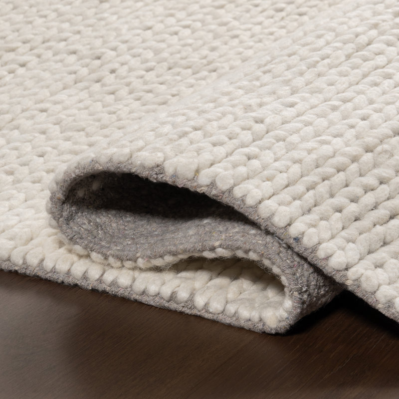 Dunanney Hand Braided Ivory Area Rug, Rectangle 7'6" x 9'6"