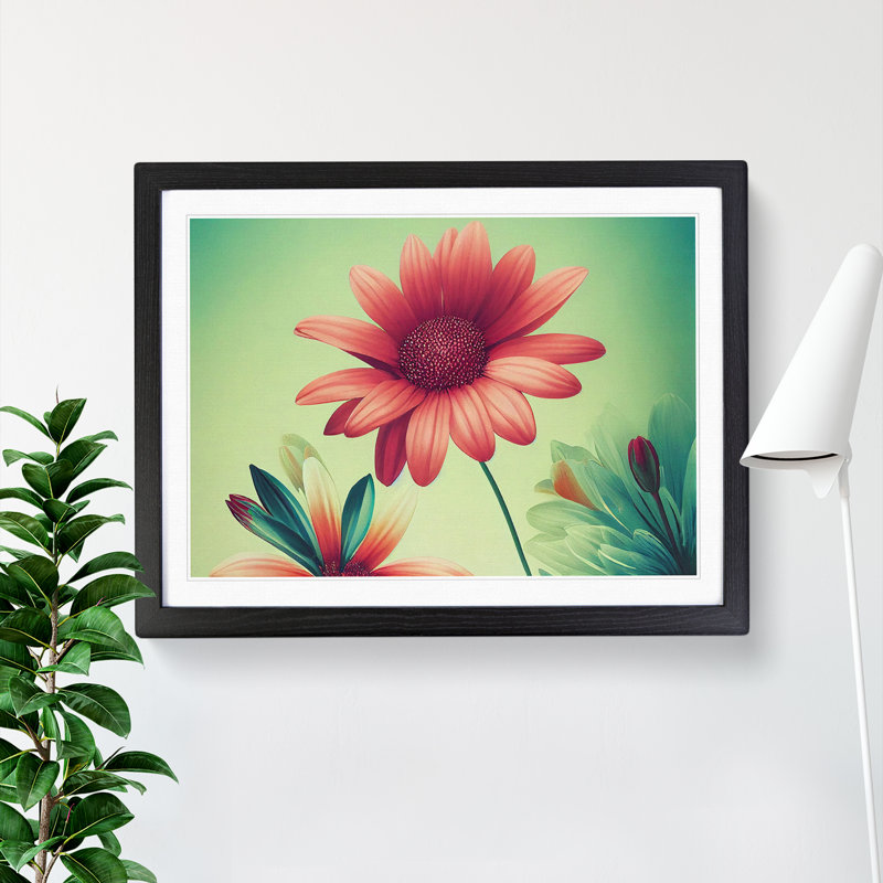 XH1022-7500X Riveting Daisy Flowers - Single Picture Frame Painting, 46cm H x 64cm W x 2cm D, Black 