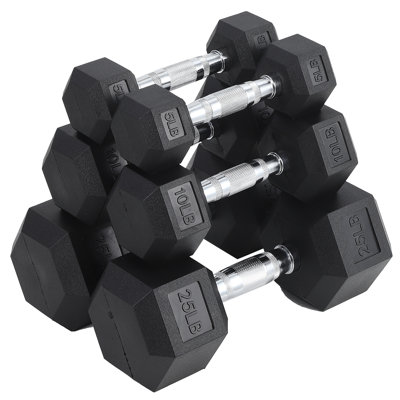 Hex Dumbbells Set for Home Gym – PVC/PEV Coated, Anti-Roll Design, Non-Slip Grip, Cast Iron Core – Versatile Strength Training Weights, 100LB Total (25LB×2+30LB×2)