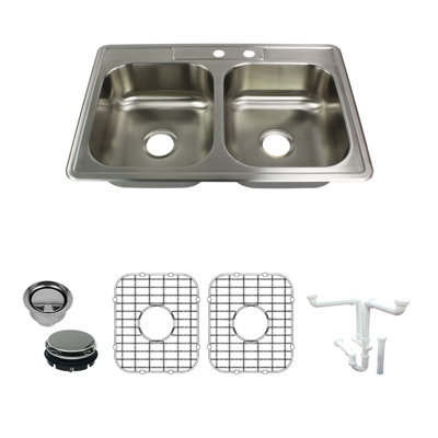 Transolid Select 22.02'' W Double Bowl Stainless Steel Drop-In Kitchen Sink with 2 Faucet Holes