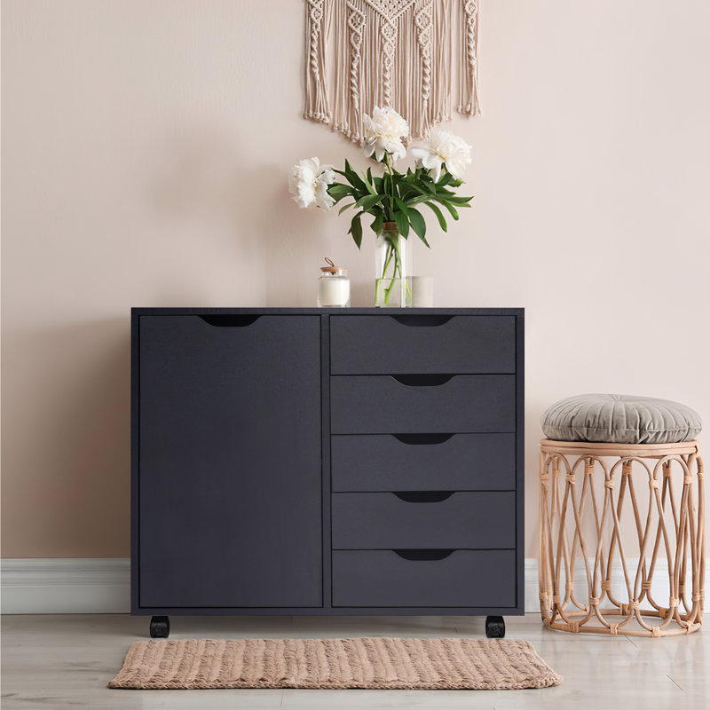 Garysburg Wood Office File Cabinet with 5 Drawers – Rolling Storage Cabinet & Drawer Dresser for Documents, Clothes & Supplies, Compact Space-Saving Design