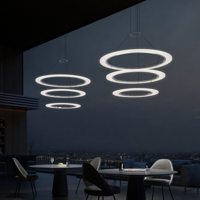 Arctic Rings 3 - Light LED Chandelier, 17" H x 37.25" W x 37.25" D, Bright Satin Aluminum