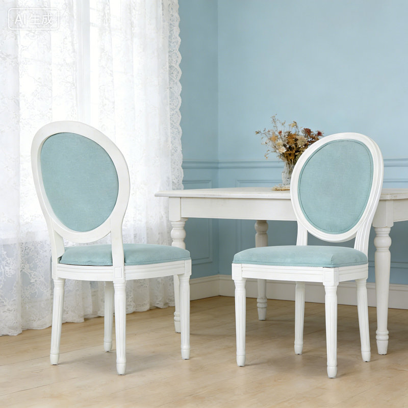 Chaise d'appoint en velours French Country, Bleu pâle, Blanc