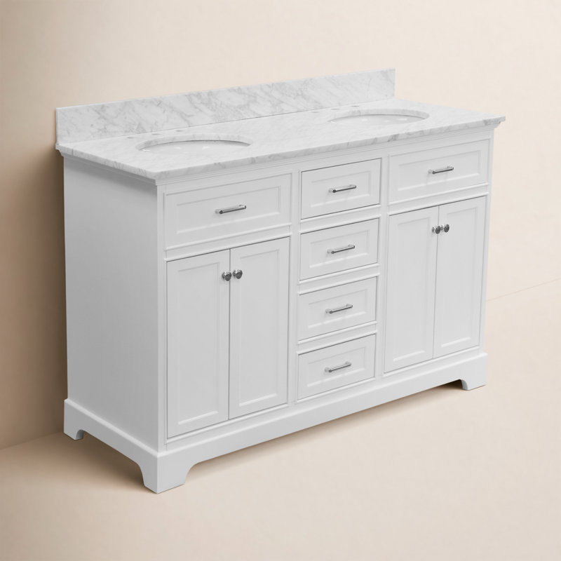 Ensemble de meuble-lavabo double 60 po Ronnie, Blanc, Marbre de Carrare