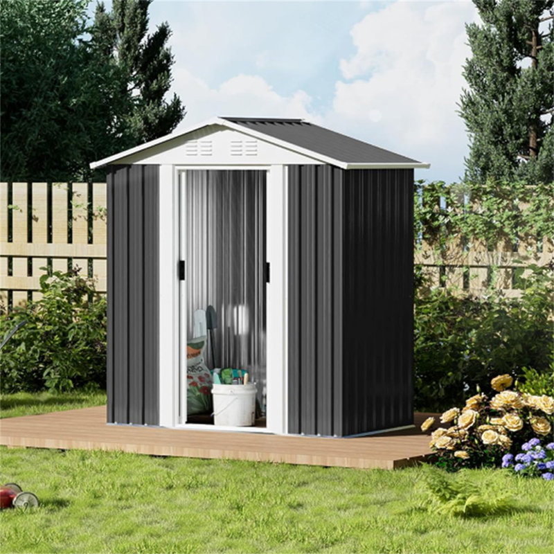 5X3 Feet Dark Grey Outdoor Storage Shed With Aluminum Alloy Frame With Base, Gray, 72.5" H x 62.2" W x 33.1" D