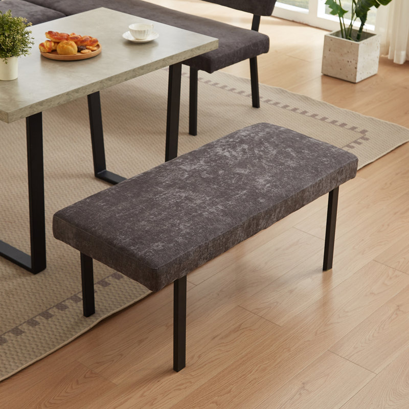 Banc moderne de 43,3 pouces en tissu doux de qualité supérieure avec revêtement et pieds en métal, Gris