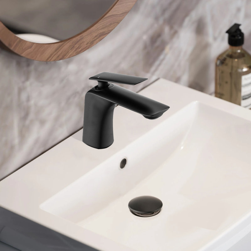 Single Hole Bathroom Sink Faucet With Pop Up Drain And Water Supply Hose, Single Handle Bathroom Faucet, Matte Black