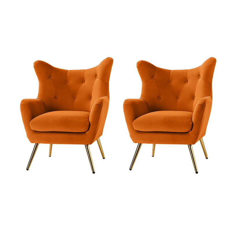 Fauteuil à oreilles 29,25 po Avianna, Velours orange