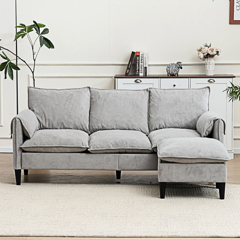 Convertible Combination Sofa With Footstools, Grayish Fabric