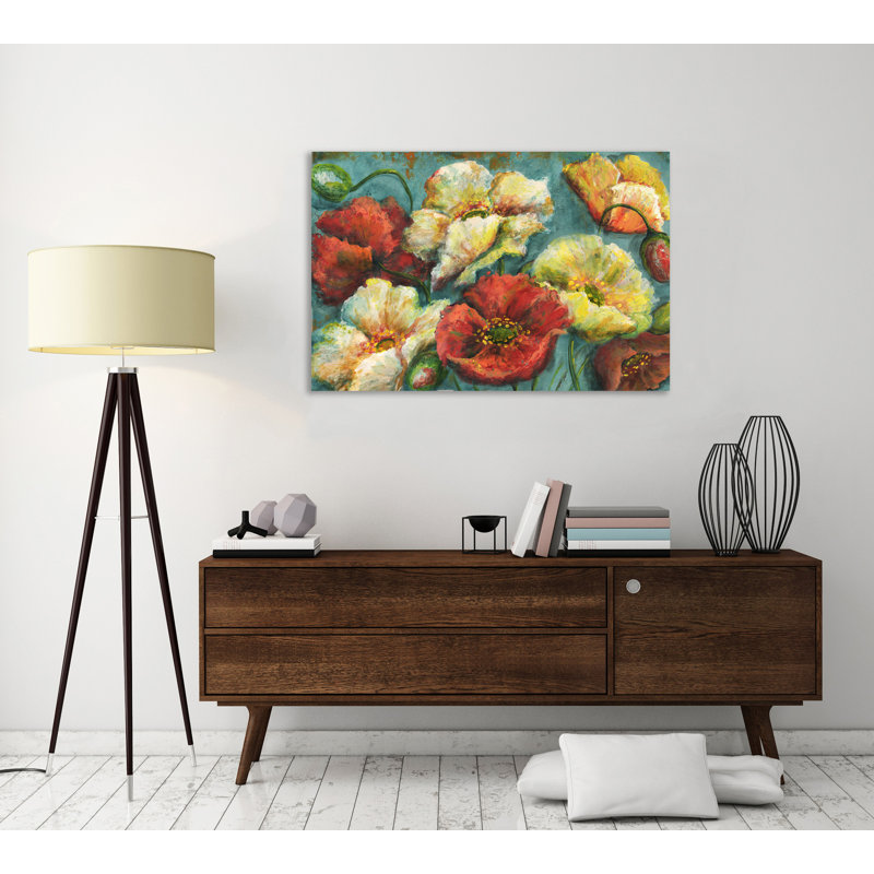 " Colourful Poppies On Turquoise " by Tre Sorelle Studios, 10" H x 15" W