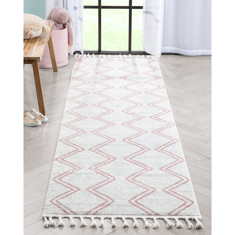 Tapis à rayures géométriques Anupuma - ivoire / rose, Tapis de couloir 2 pi 7 po x 9 pi 10 po