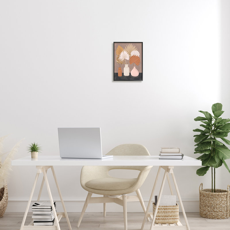 Feuilles de palmier en pot, H 11 po x l 11 po x P 1,5 po, Giclée encadrée noir minuit