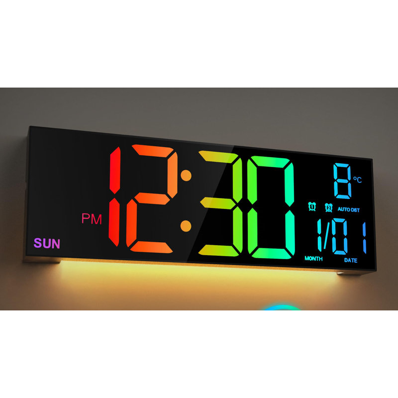 Large Digital Wall Clock With Remote Control, Big LED, Black