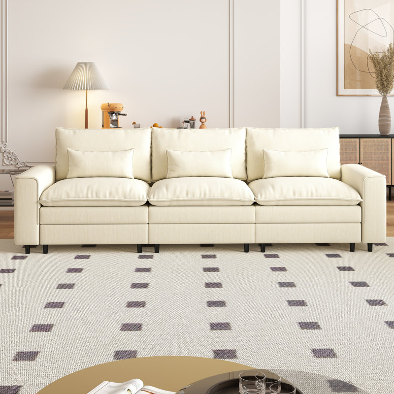 Canapé modulaire moderne en chenille, 3, H 39,37 po x l 121,26 po x P 35,83 po, Beige