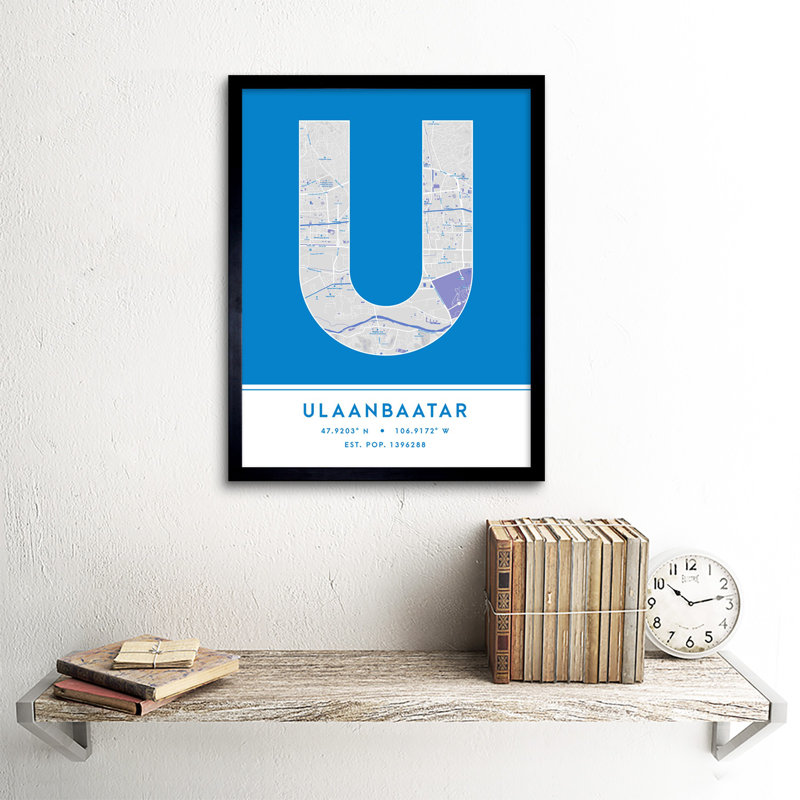 Ulaanbaatar City Map Ulaanbaatar Blue - Single Picture Frame Typography