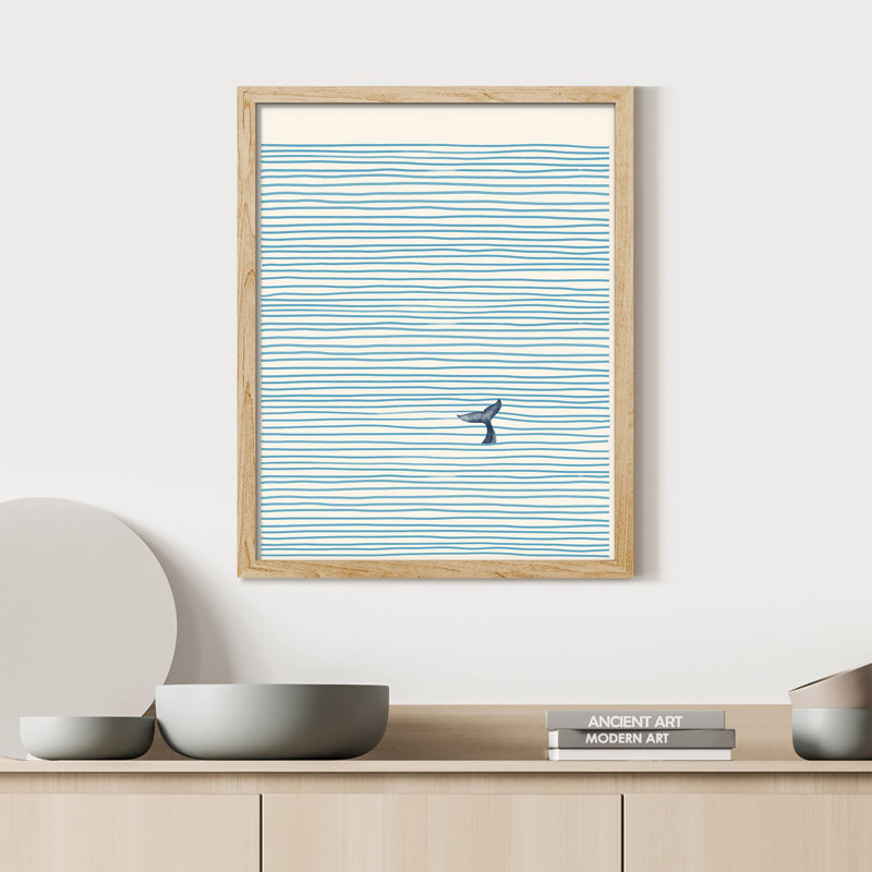 «Baleine solitaire, queue nautique rayée» sur papier, Naturel, H 16 po x l 12 po