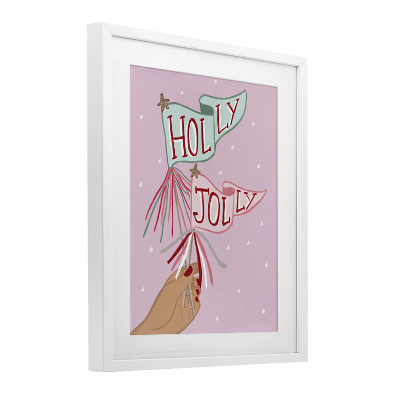 Holly Jolly Festive Flags, reproduction sous verre encadrée, conception de Chen Alyesh, H 16 po x l 13 po, Cadre blanc côtier
