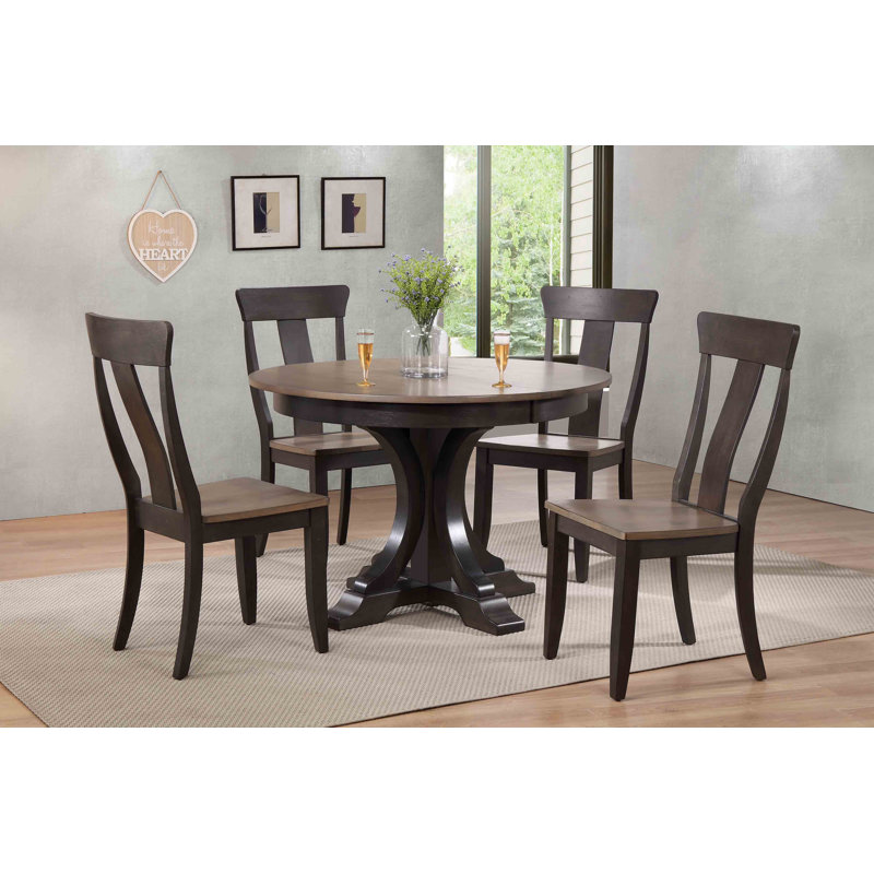 Fretwell 5 - Piece Extendable Rubberwood Solid Wood Dining Set, Gray Stone/ Black Stone