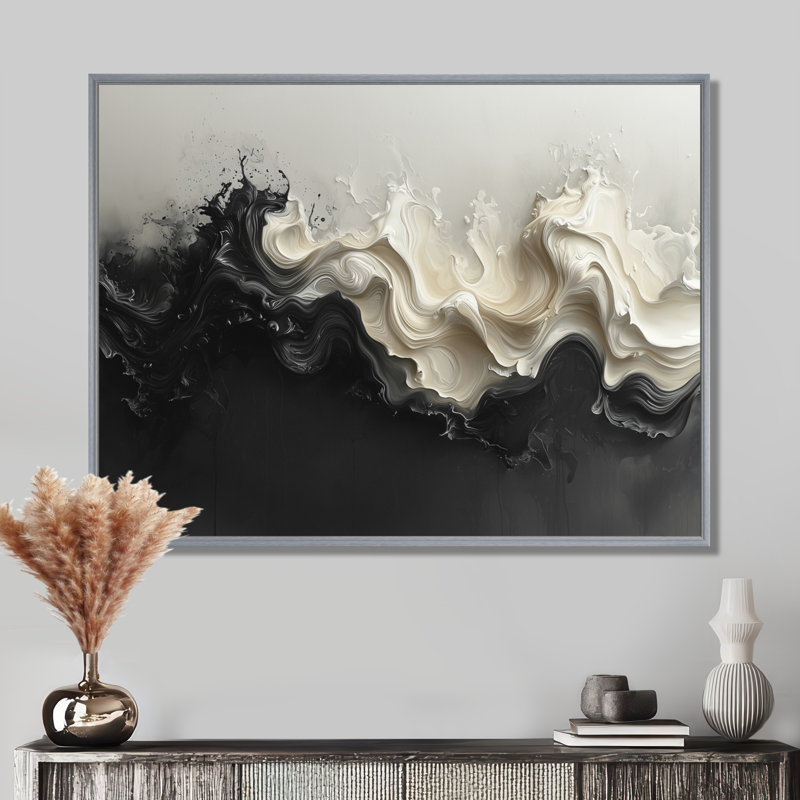 «Dawley», noir et blanc, Uniant Horizons, H 30 po x l 40 po, Impression encadrée flottante sans passe-partout, Argent argent