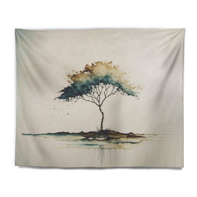 Tapisserie en polyester vert Lonely Tree II