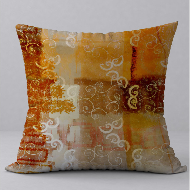 Housse de coussin carré et insert, 20 po x 20 po, Orange / abstrait brun foncé 2