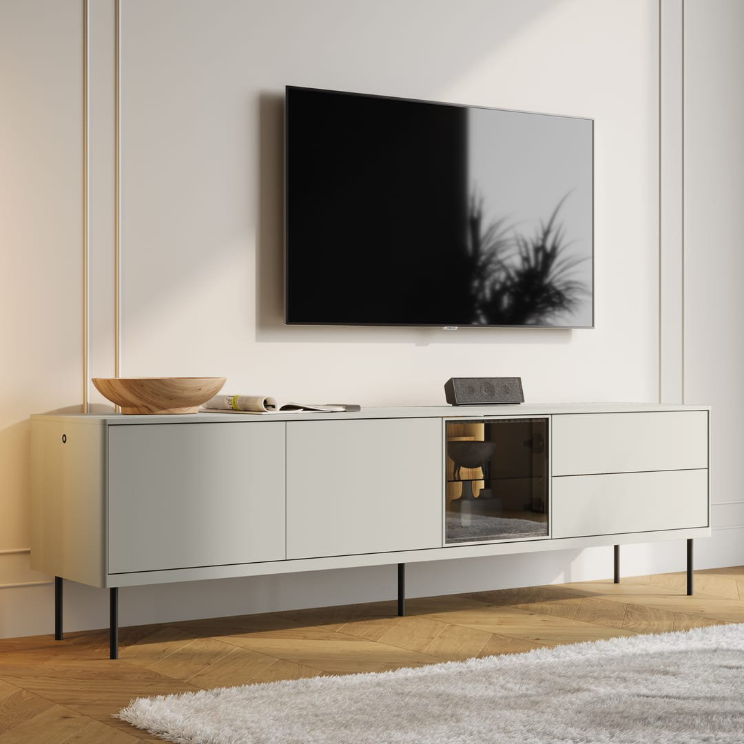 Blondun 07 TV Cabinet in Cashmere & Dark Oak - Illuminated Elegance