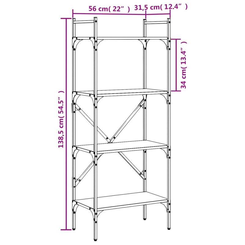 Gullickson 56cm W Steel Etagere Bookcase, Sonoma Oak, 138.5cm H x 56cm W x 31.5cm D