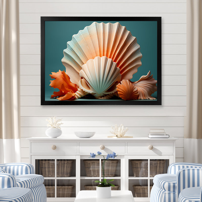 " Opulent Symbolic Shells II ", Black Single Picture Framed, 16" H x 32" W x 1" D