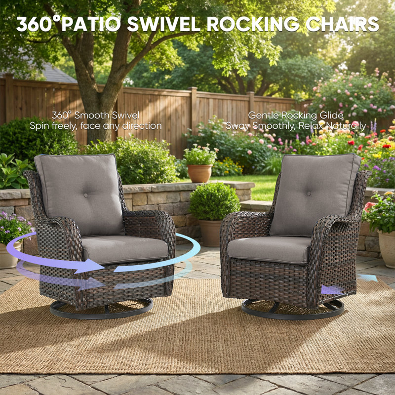 Ensemble de chaises berçantes et pivotantes 360 degrés Mickala, Gris, Brun