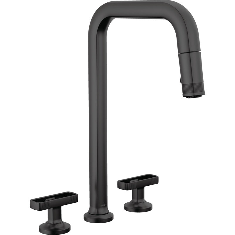 Kintsu® Widespread Pull-Down Faucet With Square Spout, Matte Black, Knob Handle