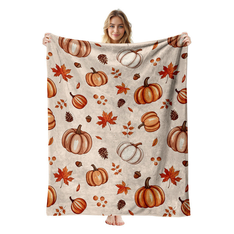 Jeté en flanelle JYK, en microfibre moelleuse, légère, respirante et douce, 50 po x 60 po, citrouilles d'automne